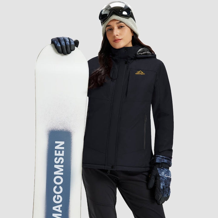 Black MAGCOMSEN Women's Waterproof Ski Jacket - Warm Fleece Lined Winter Snow Coat with Hood in #Color_Black