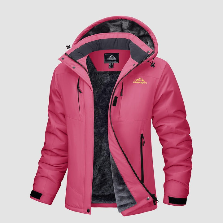 Rose Red MAGCOMSEN Women's Waterproof Ski Jacket - Warm Fleece Lined Winter Snow Coat with Hood in #Color_Rose Red