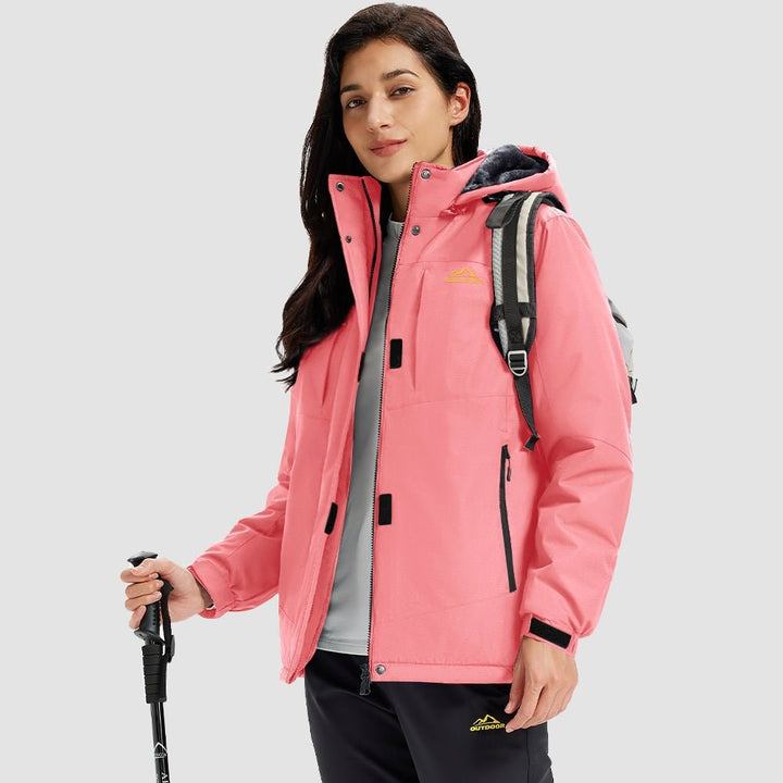 Pink MAGCOMSEN Women's Waterproof Ski Jacket - Warm Fleece Lined Winter Snow Coat with Hood in #Color_Pink