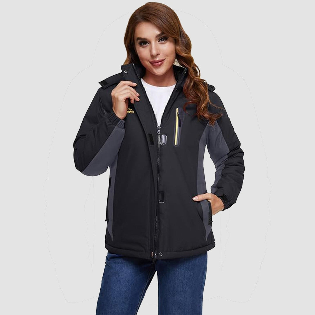 Black Grey MAGCOMSEN Women's Waterproof Fleece-Lined Ski Jacket with Hood in #Color_Black Grey