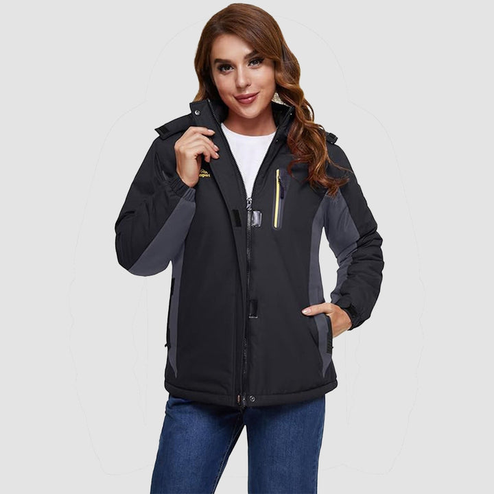 Black Grey MAGCOMSEN Women's Waterproof Fleece-Lined Ski Jacket with Hood in #Color_Black Grey